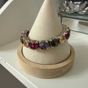 Multicolor Faceted Gemstone Bracelet with Gold Accents